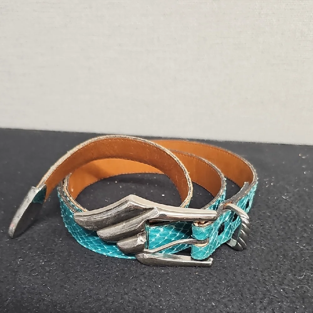 MY NEW YORK VINTAGE TEAL SNAKESKIN BELT BFPM-01-111